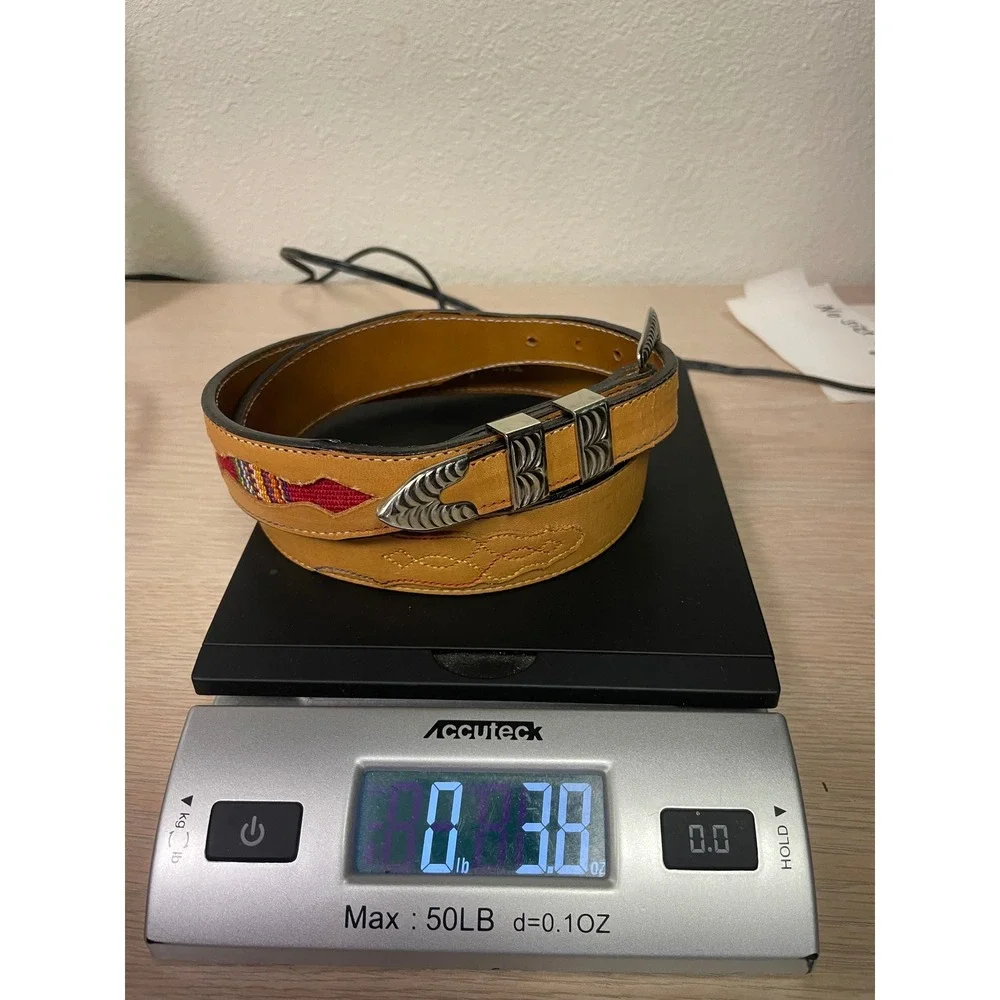 The Belt Co Texas Leather Western Belt Southwestern Inlay 30 Tan Silver Buckle